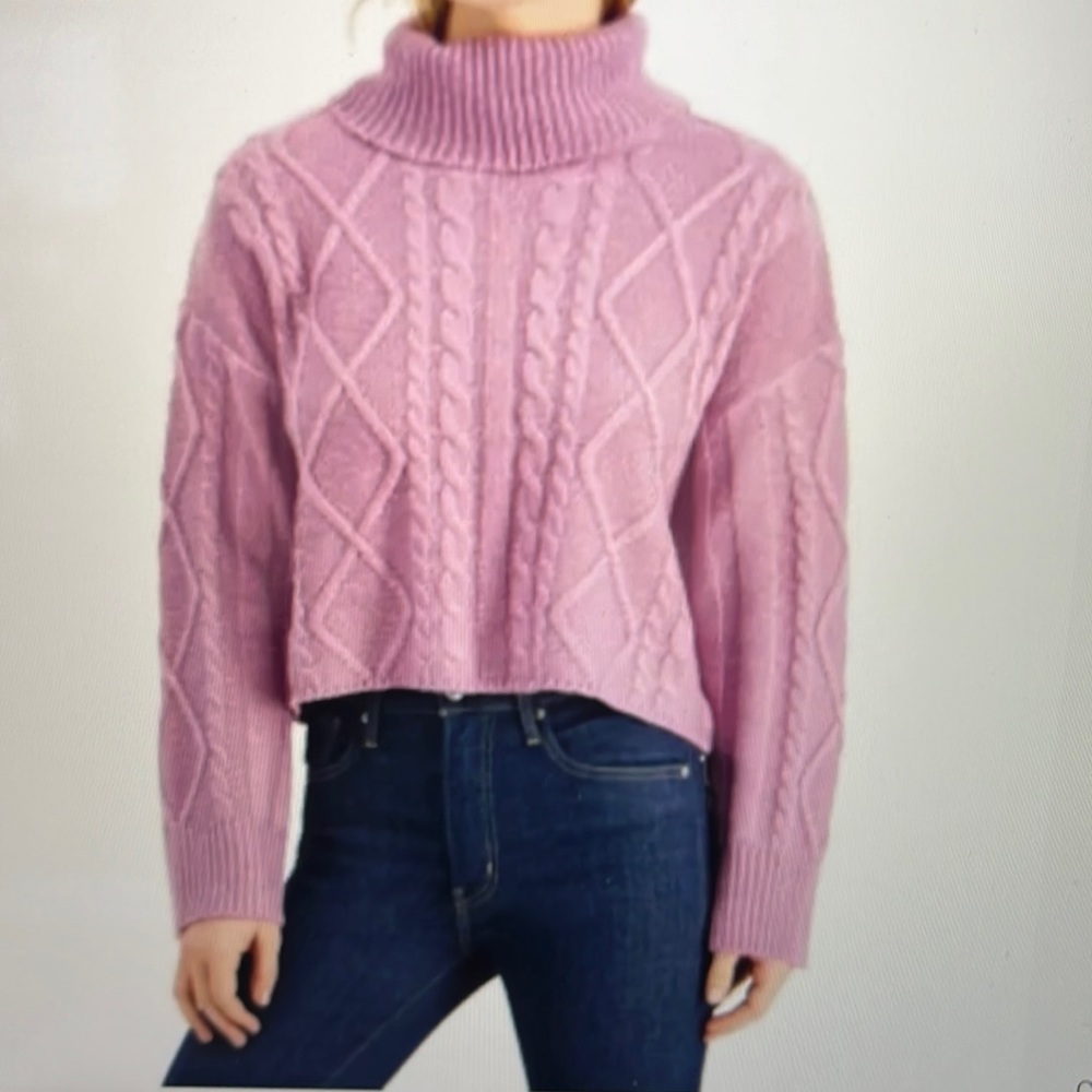 Hook up by lot juniors cowlneck/cropped cable-knit  sweater in soft lilac